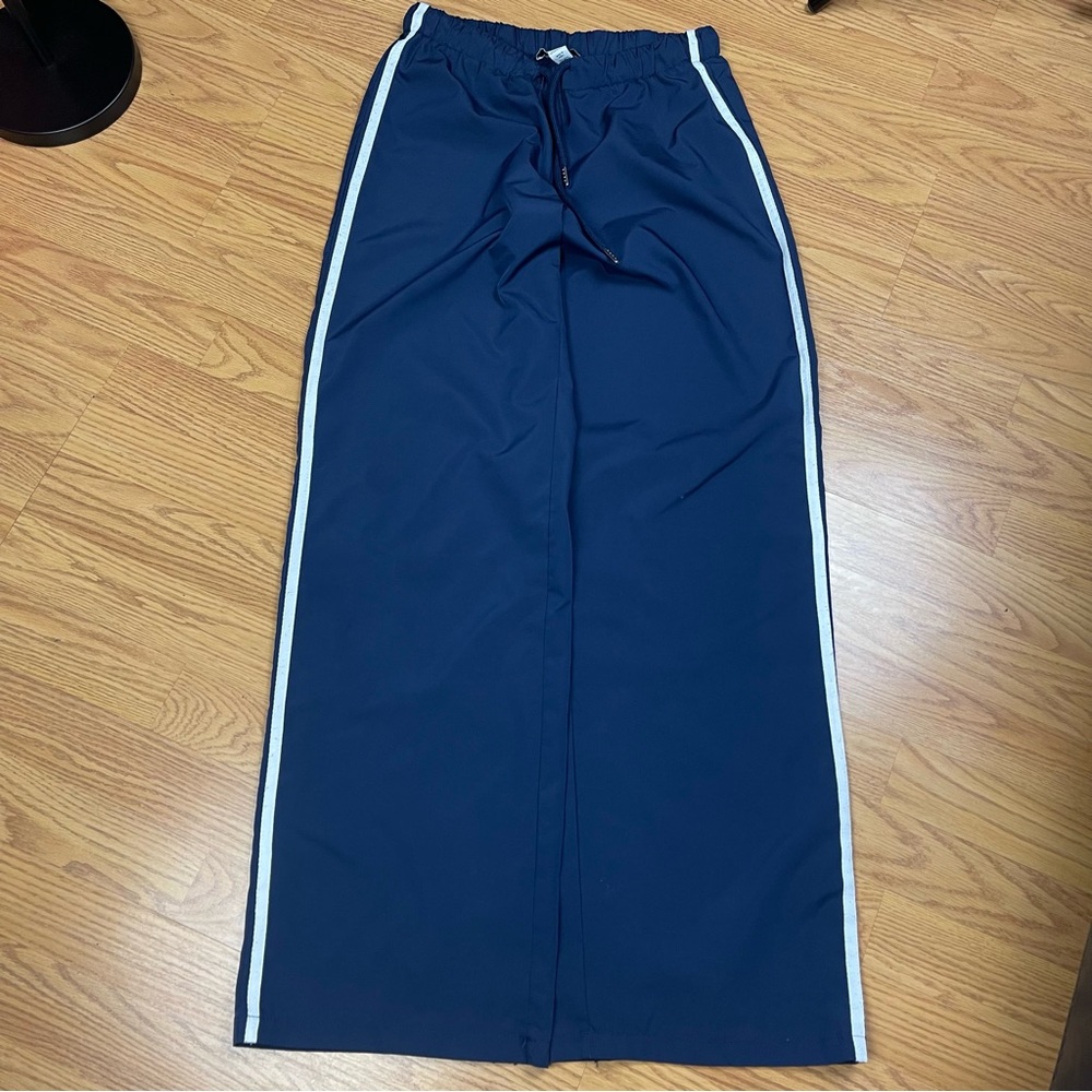 RSQ Navy Low Rise Baggy Track Pants with White Stripes